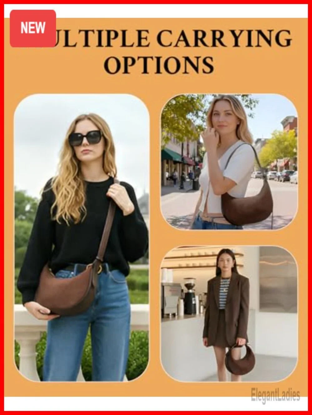 Vintage Suede Crossbody Hobo Bag with Adjustable Strap